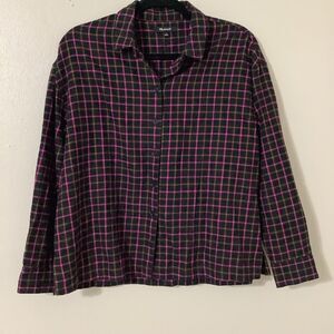 Madewell Dark Cottagecore Outdoorsy Black Plaid Casual Autumn Fall Button Down S